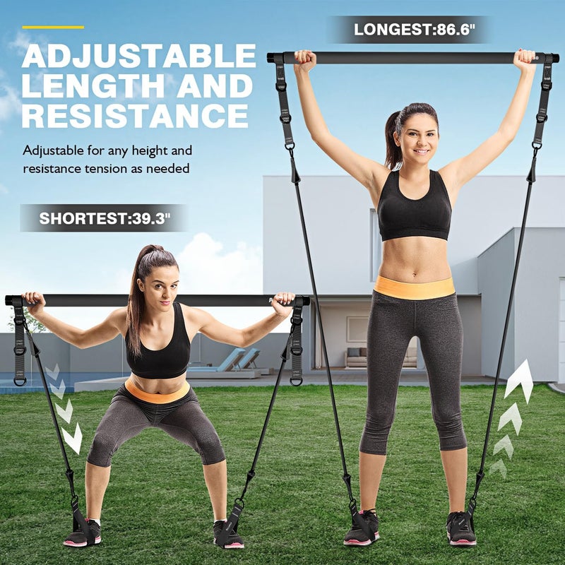 Ayombo Pilates Bar Kit with Resistance Bands, Pilates Workout Equipment for Legs, Hip, Waist, Arm, Squats Exercise Equipment for Home Workouts, Adjustable 3-Section Pilates Bar Kit for Women & Men - Image 5